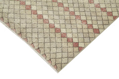 Handmade Area Rug - Checkered Kilim Beige Cotton Wool Durable Turkish Carpet 4'1''x9'2''