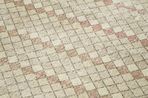 Handmade Area Rug - Checkered Kilim Beige Cotton Wool Durable Turkish Carpet 4'1''x9'2''