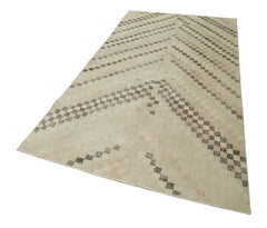 Handmade Area Rug - Checkered Kilim Beige Cotton Wool Rug 4'10''x8'10''