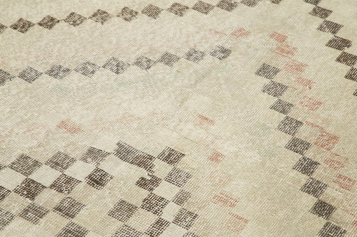 Handmade Area Rug - Checkered Kilim Beige Cotton Wool Rug 4'10''x8'10''