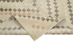 Handmade Area Rug - Checkered Kilim Beige Cotton Wool Rug 4'10''x8'10''