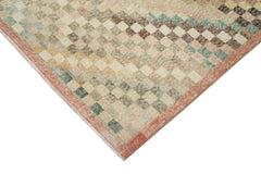 Checkered Runner White Geometric Cotton Wool Handmade Area Rug 3'11'' x 12'2''