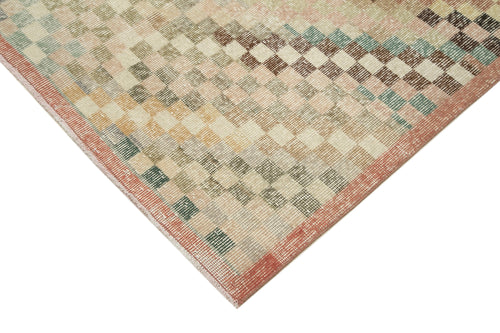 Checkered Runner White Geometric Cotton Wool Handmade Area Rug 3'11'' x 12'2''