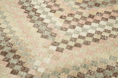 Checkered Runner White Geometric Cotton Wool Handmade Area Rug 3'11'' x 12'2''