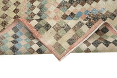 Checkered Runner White Geometric Cotton Wool Handmade Area Rug 3'11'' x 12'2''