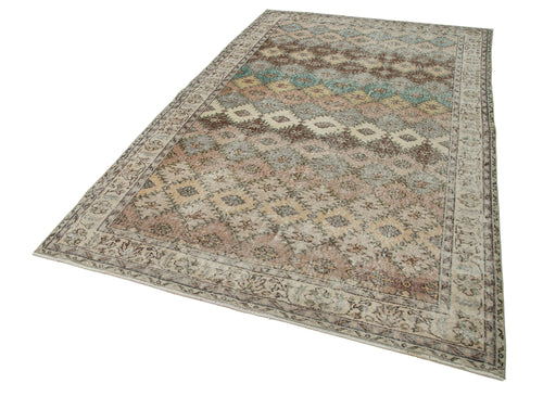 Handmade Area Rug – Beige Kilim Wool Cotton Rug with Classic Checkered Design 5'7''x9'4''