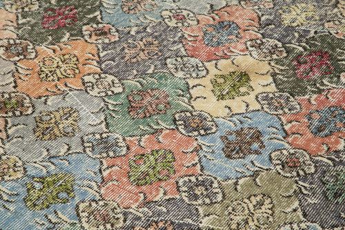 Checkered Kilim White Cotton Wool Handmade Area Rug 5'10'' x 10'8''