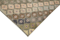 Checkered Runner White Geometric Cotton Wool Handmade Area Rug 4'8'' x 9'10''