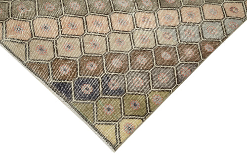 Checkered Runner White Geometric Cotton Wool Handmade Area Rug 4'8'' x 9'10''