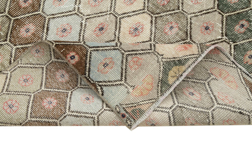 Checkered Runner White Geometric Cotton Wool Handmade Area Rug 4'8'' x 9'10''