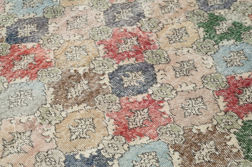 Checkered Kilim White Cotton Wool Handmade Area Rug 5'10'' x 8'11''