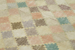 Handmade Area Rug - Checkered Kilim Yellow Cotton Wool Rug 5'0'' x 9'10''