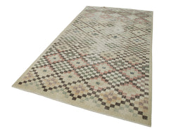 Handmade Area Rug - Checkered Kilim Rug 5'1''x9'8'' | Cotton Wool, Vintage Turkish