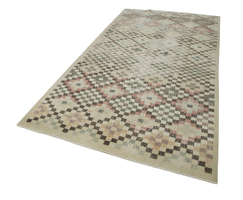 Handmade Area Rug - Checkered Kilim Rug 5'1''x9'8'' | Cotton Wool, Vintage Turkish
