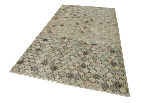 Checkered Kilim Beige Cotton Wool Handmade Area Rug 5'4'' x 9'7''