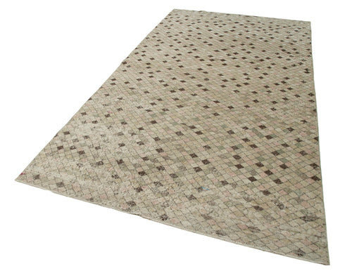 Checkered Kilim Brown Cotton Wool Handmade Area Rug 5'6'' x 10'8''