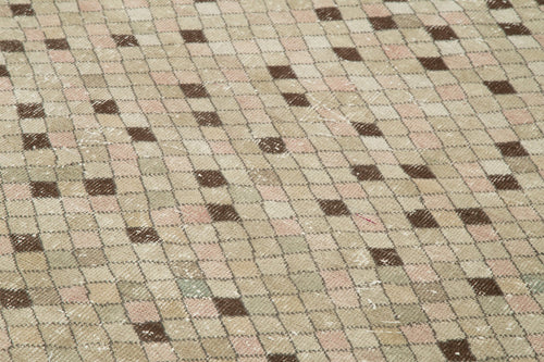 Checkered Kilim Brown Cotton Wool Handmade Area Rug 5'6'' x 10'8''