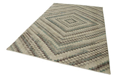 Checkered Kilim Brown Cotton Wool Handmade Area Rug 6'5'' x 9'10''