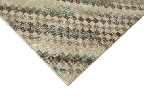 Checkered Kilim Brown Cotton Wool Handmade Area Rug 6'5'' x 9'10''