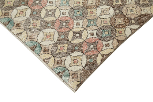 Checkered Kilim Brown Cotton Wool Handmade Area Rug 4'10'' x 9'2''