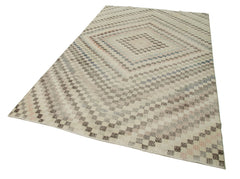 Handmade Area Rug – Checkered Kilim Beige Cotton Wool Rug 5'10''x10'0''