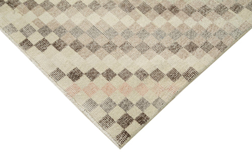 Handmade Area Rug – Checkered Kilim Beige Cotton Wool Rug 5'10''x10'0''