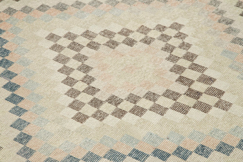 Handmade Area Rug – Checkered Kilim Beige Cotton Wool Rug 5'10''x10'0''