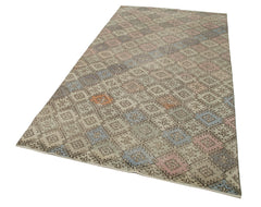 Handmade Area Rug - Checkered Kilim Carpet 4'11''x9'3'' Durable Wool Cotton Texture