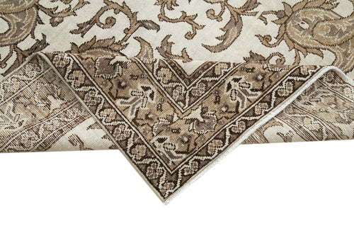 Handmade Area Rug - Brown Checkered Kilim Cotton Wool Vintage Turkish Carpet 6'8"x9'6"