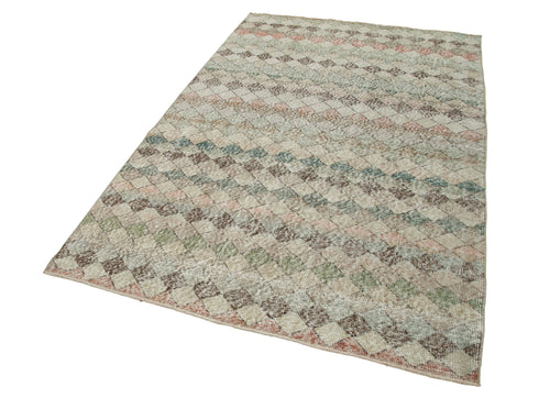 Handmade Area Rug – Checkered Kilim Turkish Wool Carpet 4'7"x7'2" Durable Cotton Rug