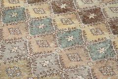 Checkered Kilim White Cotton Wool Handmade Area Rug 5'6'' x 9'1''