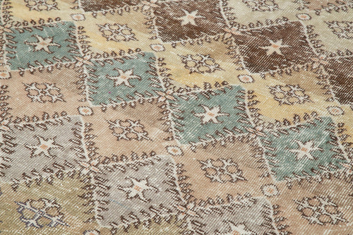 Checkered Kilim White Cotton Wool Handmade Area Rug 5'6'' x 9'1''