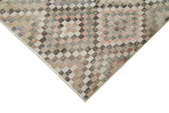 Handmade Area Rug - Checkered Kilim Beige Cotton Wool 5'4" x 8'10" Durable Turkish Carpet