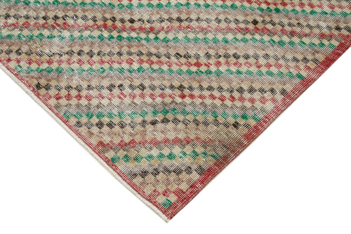 Checkered Vintage Red Vintage Cotton Wool Handmade Area Rug 3'10'' x 6'11''
