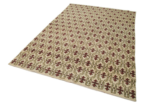 Checkered Kilim Red Cotton Wool Handmade Area Rug 5'9'' x 9'4''