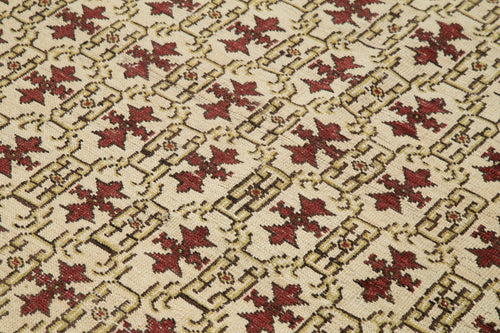 Checkered Kilim Red Cotton Wool Handmade Area Rug 5'9'' x 9'4''