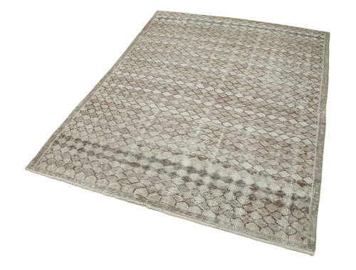 Checkered Vintage Beige Vintage Cotton Wool Handmade Area Rug 4'9'' x 6'7''