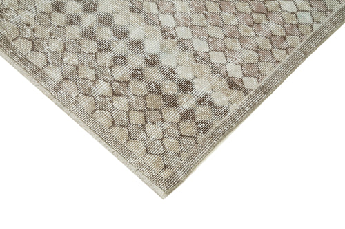 Checkered Vintage Beige Vintage Cotton Wool Handmade Area Rug 4'9'' x 6'7''