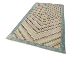 Handmade Area Rug – Checkered Kilim Beige Cotton Wool Vintage Carpet 4'8'' x 8'7''