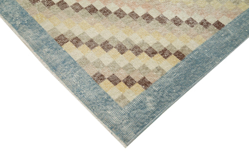 Handmade Area Rug – Checkered Kilim Beige Cotton Wool Vintage Carpet 4'8'' x 8'7''