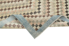 Handmade Area Rug – Checkered Kilim Beige Cotton Wool Vintage Carpet 4'8'' x 8'7''