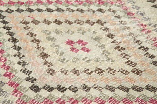 Checkered Kilim Beige Cotton Wool Handmade Area Rug 5'5'' x 9'8''
