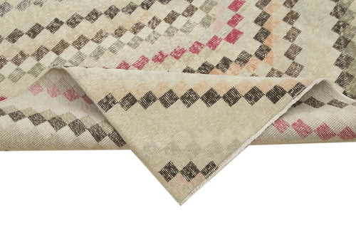 Checkered Kilim Beige Cotton Wool Handmade Area Rug 5'5'' x 9'8''