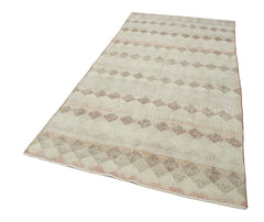 Checkered Runner Beige Geometric Cotton Wool Handmade Area Rug 4'4'' x 8'11''