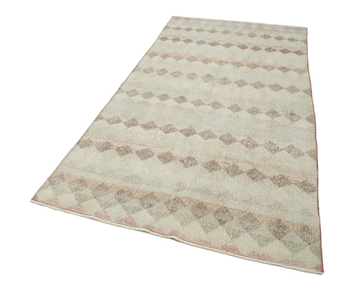 Checkered Runner Beige Geometric Cotton Wool Handmade Area Rug 4'4'' x 8'11''