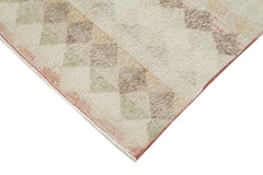 Checkered Runner Beige Geometric Cotton Wool Handmade Area Rug 4'4'' x 8'11''