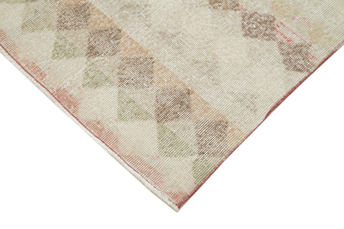 Checkered Runner Beige Geometric Cotton Wool Handmade Area Rug 4'4'' x 8'11''
