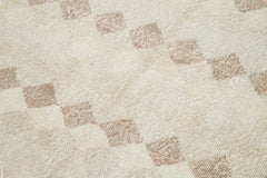 Checkered Runner Beige Geometric Cotton Wool Handmade Area Rug 4'4'' x 8'11''