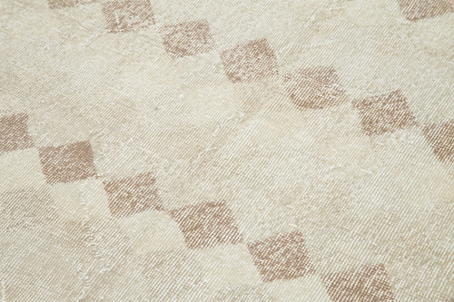 Checkered Runner Beige Geometric Cotton Wool Handmade Area Rug 4'4'' x 8'11''
