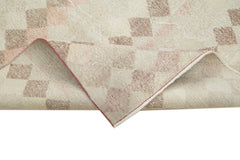 Checkered Runner Beige Geometric Cotton Wool Handmade Area Rug 4'4'' x 8'11''